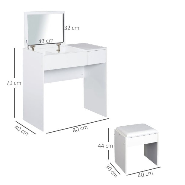 White Vanity Dressing Table Set with Flip-up Mirror Pay in 3 Klarna