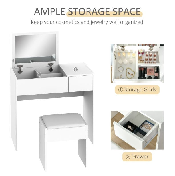 White Vanity Dressing Table Set with Flip-up Mirror - Gables Beds