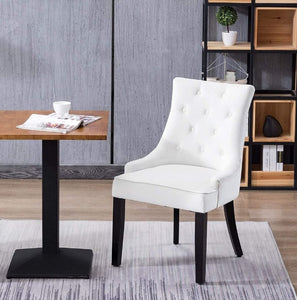 Dining Chairs Set of 2 White Velvet Fabric Chairs with Black Legs