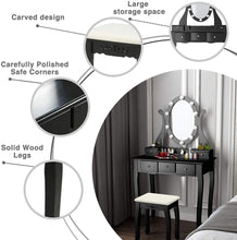 5 Drawer LED Hollywood Black Vanity Makeup Dressing Table Set